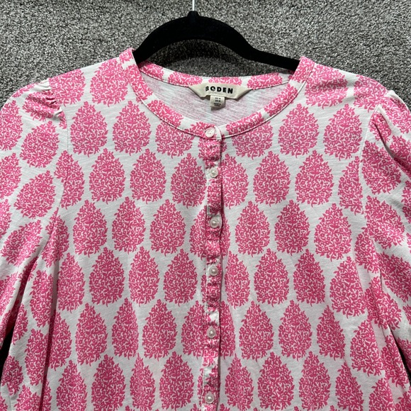 Boden Broderie Sleeve Frill Neck Button Up Blouse Top Women 10 Pink Feminine - Picture 6 of 12